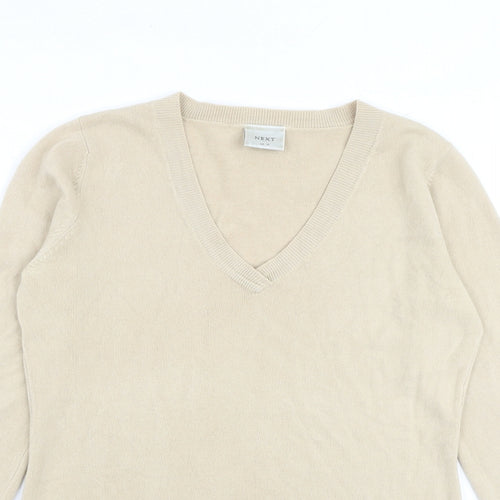 NEXT Womens Beige V-Neck Acrylic Pullover Jumper Size 12