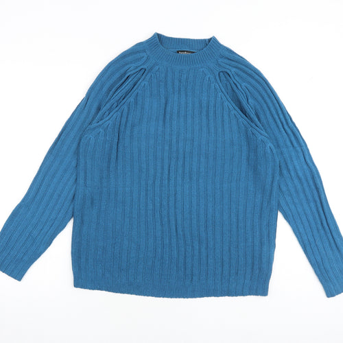 Boohoo Womens Blue Round Neck Acrylic Pullover Jumper Size S
