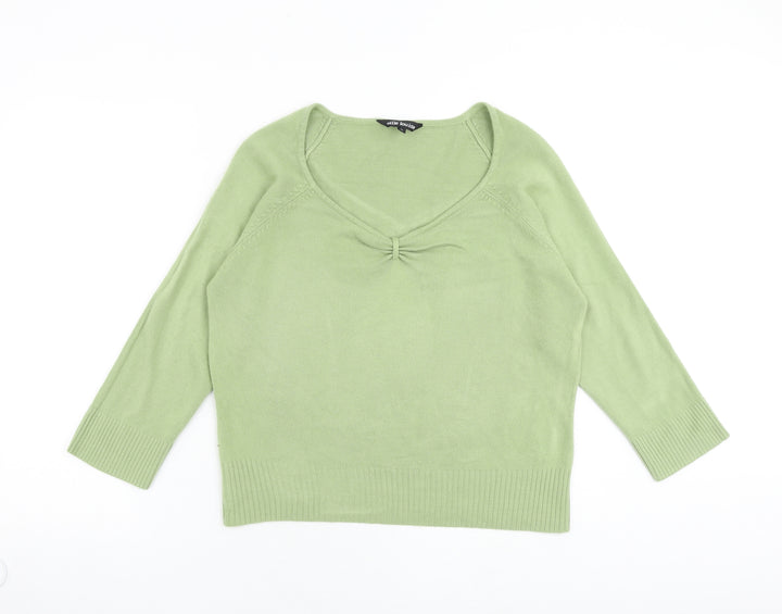 Ellie Louise Womens Green Scoop Neck Acrylic Pullover Jumper Size L