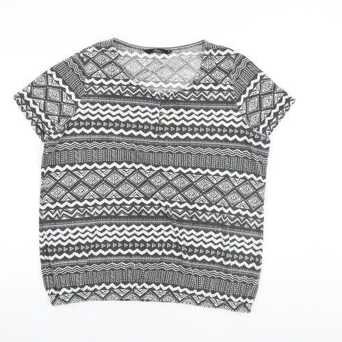 Bonmarché Womens Black Geometric Cotton Basic T-Shirt Size 18 Round Neck
