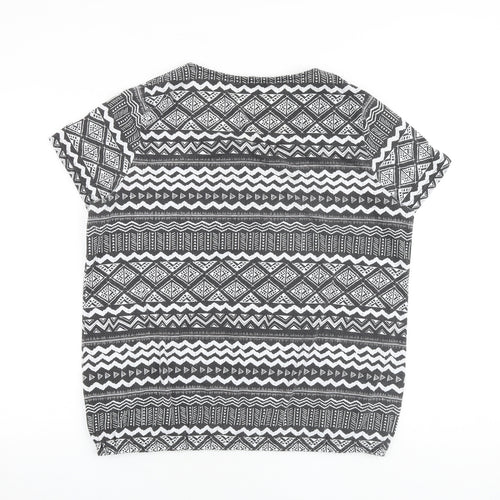 Bonmarché Womens Black Geometric Cotton Basic T-Shirt Size 18 Round Neck