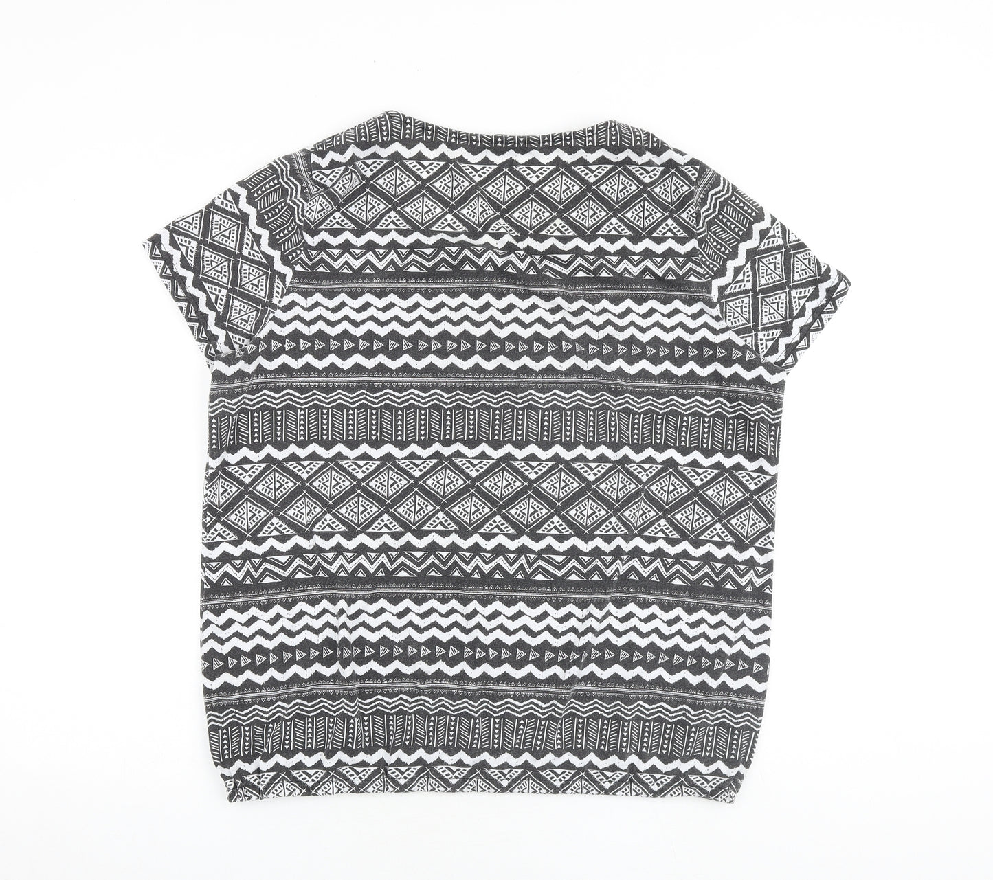 Bonmarché Womens Black Geometric Cotton Basic T-Shirt Size 18 Round Neck