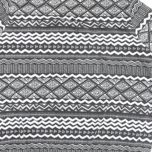 Bonmarché Womens Black Geometric Cotton Basic T-Shirt Size 18 Round Neck