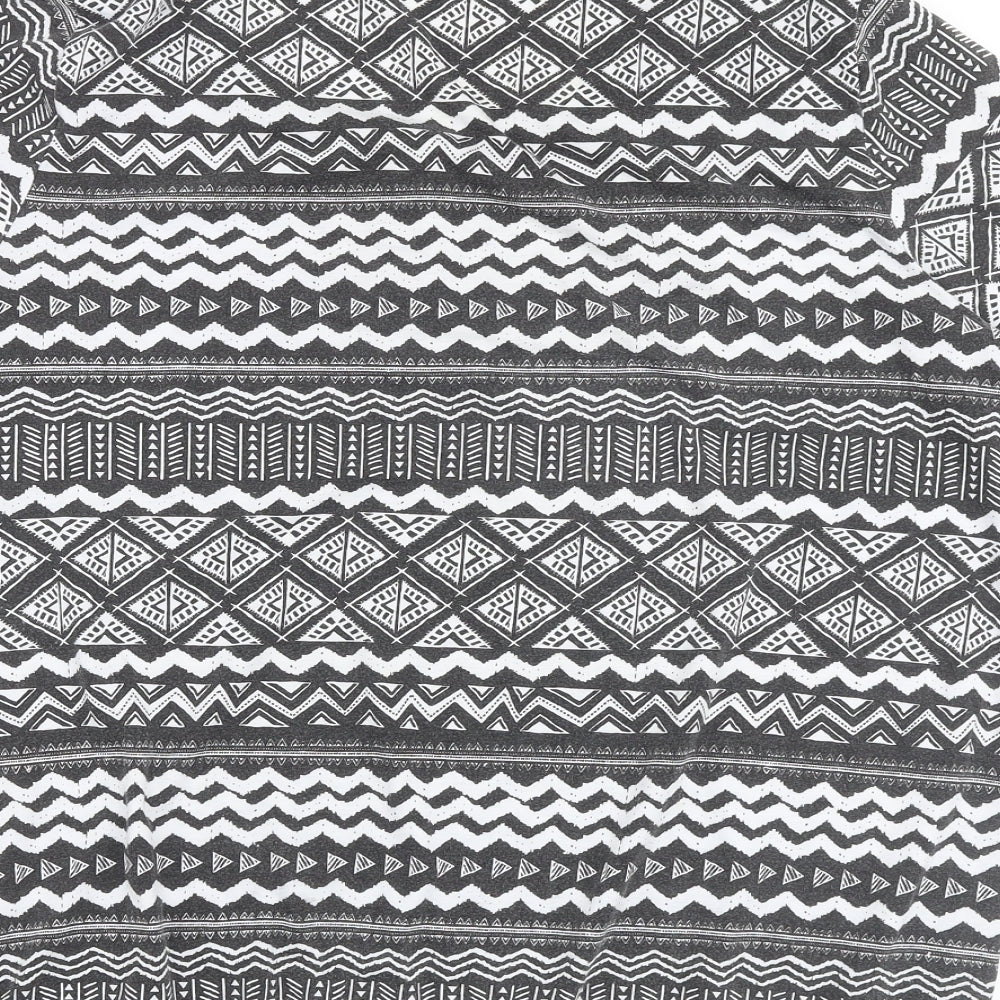 Bonmarché Womens Black Geometric Cotton Basic T-Shirt Size 18 Round Neck