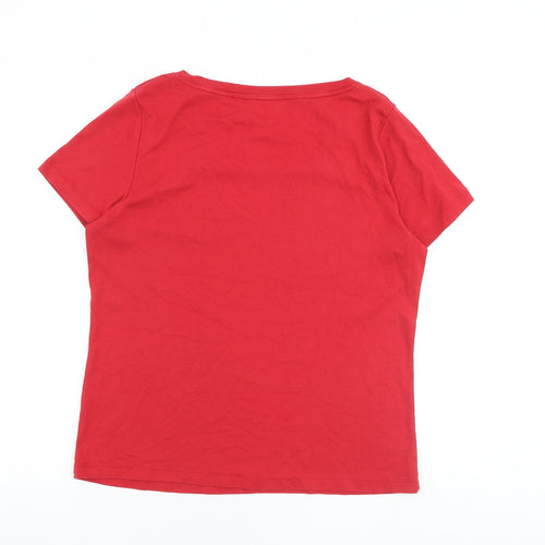 Bonmarché Womens Red 100% Cotton Basic T-Shirt Size M Square Neck