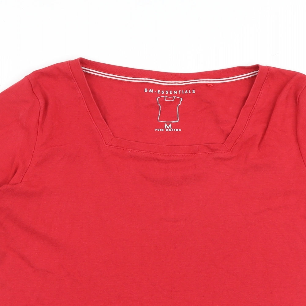 Bonmarché Womens Red 100% Cotton Basic T-Shirt Size M Square Neck