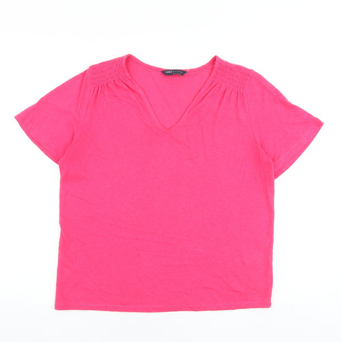 Marks and Spencer Womens Pink Flax Basic T-Shirt Size 6 V-Neck