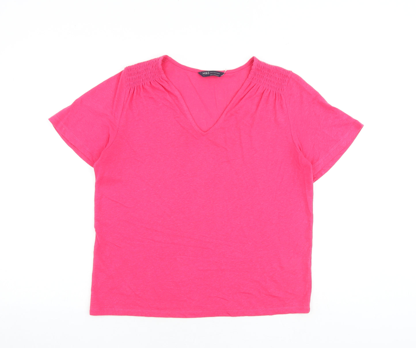 Marks and Spencer Womens Pink Flax Basic T-Shirt Size 6 V-Neck
