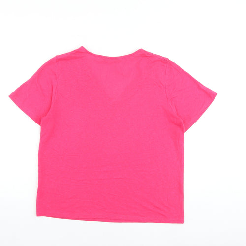 Marks and Spencer Womens Pink Flax Basic T-Shirt Size 6 V-Neck