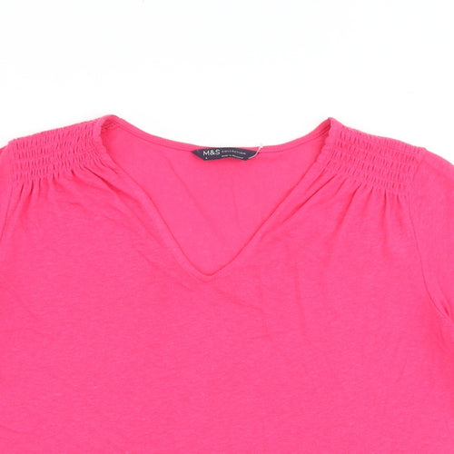 Marks and Spencer Womens Pink Flax Basic T-Shirt Size 6 V-Neck
