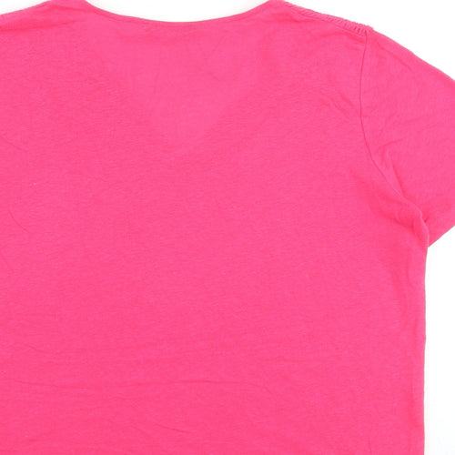 Marks and Spencer Womens Pink Flax Basic T-Shirt Size 6 V-Neck