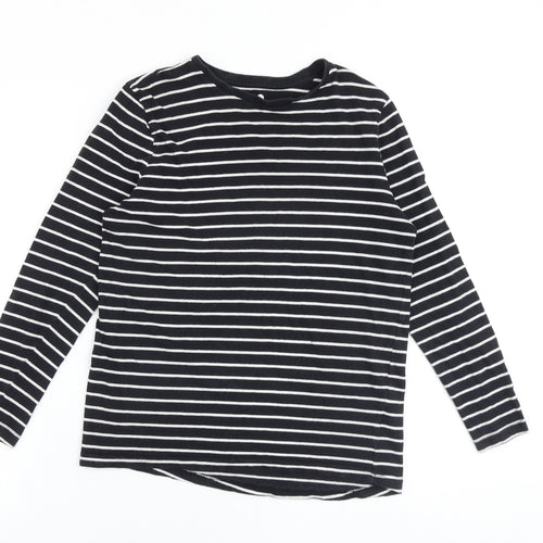 Very Girls Black Striped 100% Cotton Pullover T-Shirt Size 12 Years Round Neck Pullover