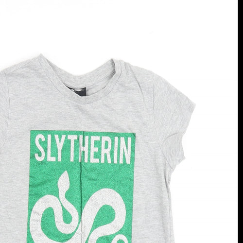 Harry Potter Girls Grey Cotton Basic T-Shirt Size 12 Years Crew Neck Pullover - Slytherin