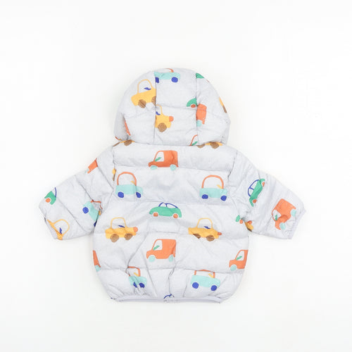Marks and Spencer Baby Grey Geometric Puffer Jacket Jacket Size 0-3 Months Zip - Cars Print