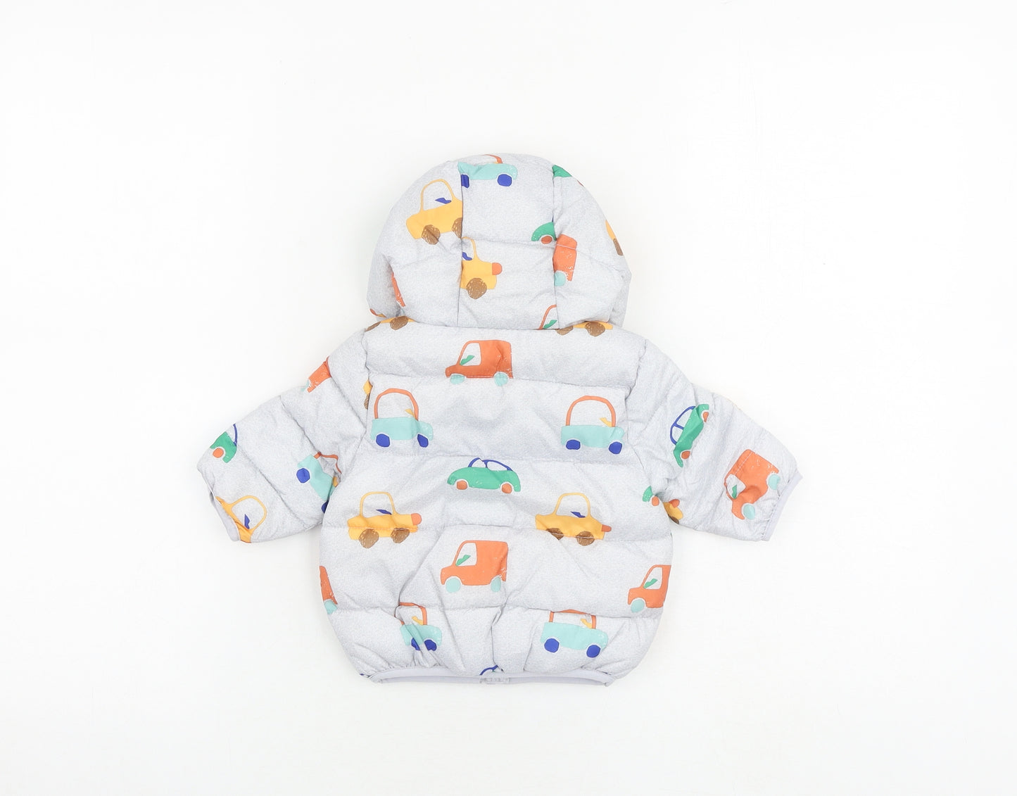 Marks and Spencer Baby Grey Geometric Puffer Jacket Jacket Size 0-3 Months Zip - Cars Print
