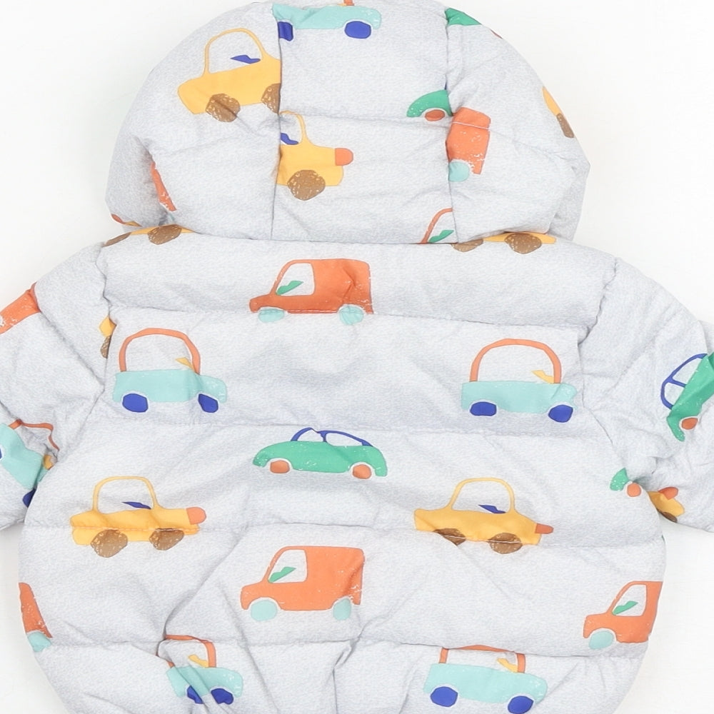 Marks and Spencer Baby Grey Geometric Puffer Jacket Jacket Size 0-3 Months Zip - Cars Print