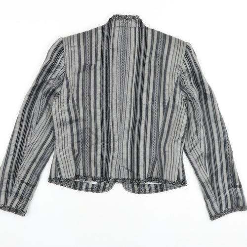 Minosa Womens Grey Striped Jacket Size 12 Hook & Eye