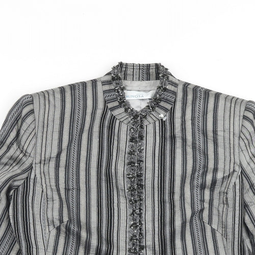 Minosa Womens Grey Striped Jacket Size 12 Hook & Eye