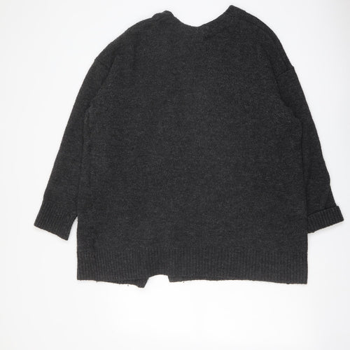 H&M Womens Grey V-Neck Polyester Cardigan Jumper Size M