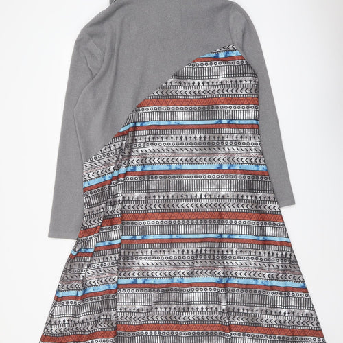 Maria & Gabriela Womens Grey Geometric Cotton Trapeze & Swing Size 2XL Collared Pullover