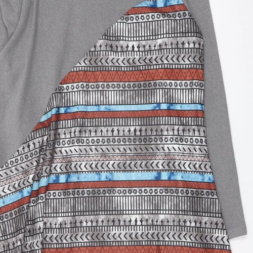 Maria & Gabriela Womens Grey Geometric Cotton Trapeze & Swing Size 2XL Collared Pullover