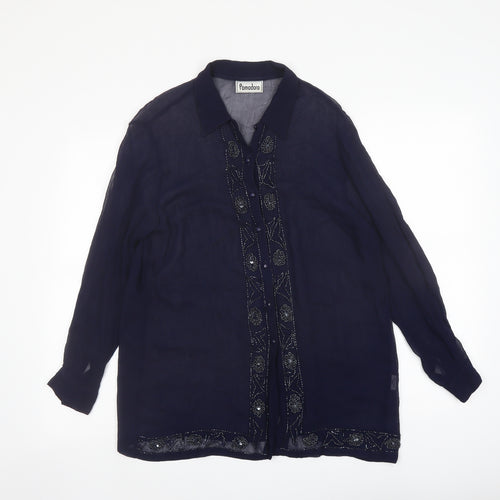 Pomodoro Womens Blue Viscose Basic Button-Up Size M Collared - Embellished