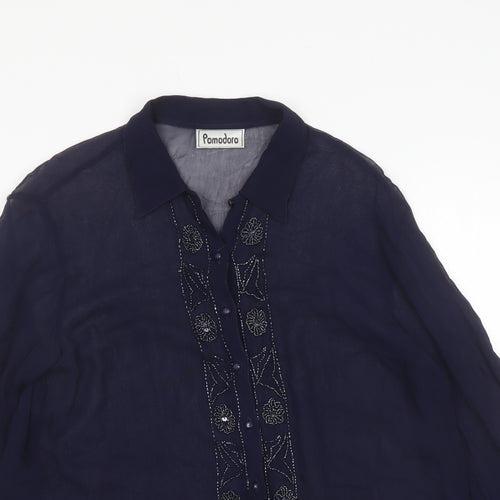 Pomodoro Womens Blue Viscose Basic Button-Up Size M Collared - Embellished