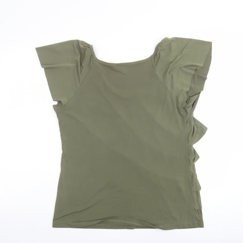 AB Studio Womens Green Geometric Polyester Basic Blouse Size L Boat Neck