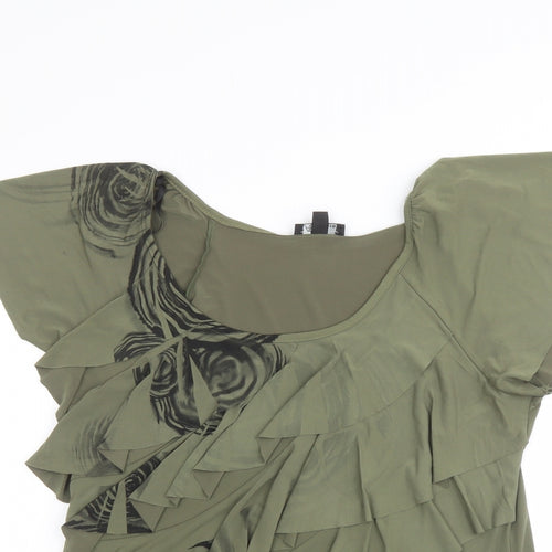 AB Studio Womens Green Geometric Polyester Basic Blouse Size L Boat Neck