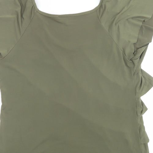 AB Studio Womens Green Geometric Polyester Basic Blouse Size L Boat Neck
