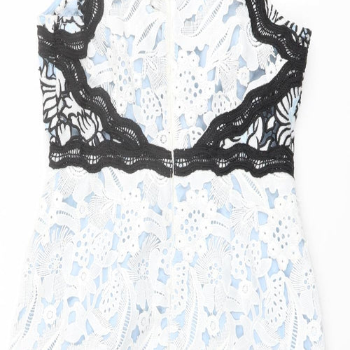 Topshop Womens Blue Geometric Polyester Shift Size 10 Round Neck Zip