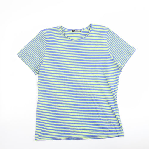 Marks and Spencer Womens Blue Striped Cotton Basic T-Shirt Size 18 Crew Neck