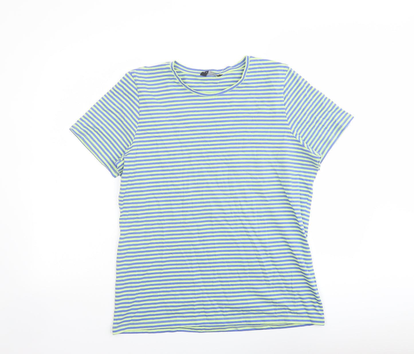 Marks and Spencer Womens Blue Striped Cotton Basic T-Shirt Size 18 Crew Neck