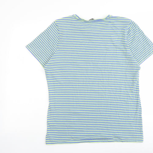 Marks and Spencer Womens Blue Striped Cotton Basic T-Shirt Size 18 Crew Neck