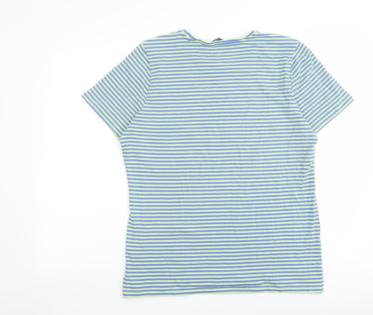 Marks and Spencer Womens Blue Striped Cotton Basic T-Shirt Size 18 Crew Neck