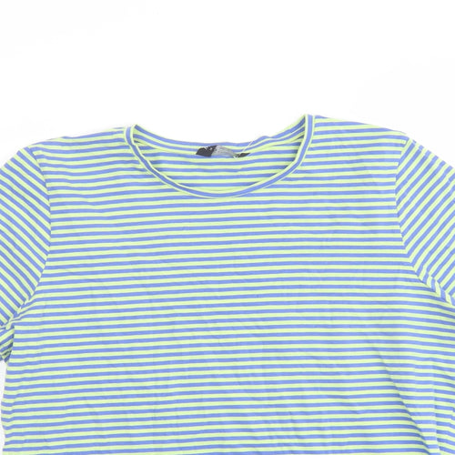 Marks and Spencer Womens Blue Striped Cotton Basic T-Shirt Size 18 Crew Neck