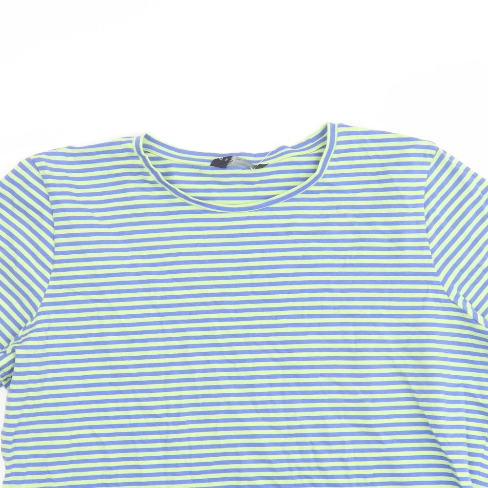 Marks and Spencer Womens Blue Striped Cotton Basic T-Shirt Size 18 Crew Neck