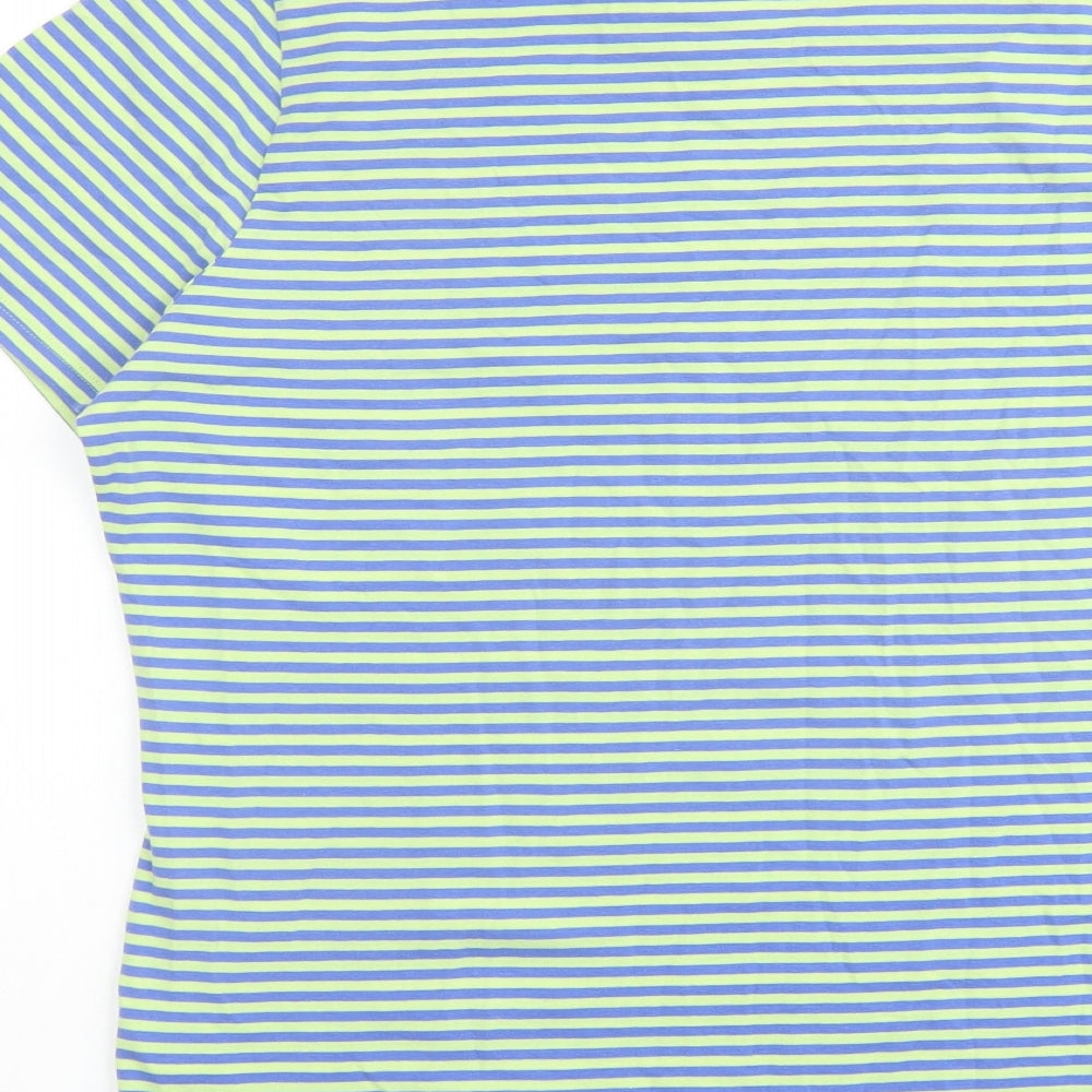 Marks and Spencer Womens Blue Striped Cotton Basic T-Shirt Size 18 Crew Neck