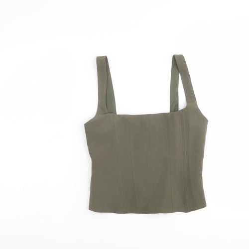 Zara Womens Green Polyester Basic Tank Size XS Square Neck