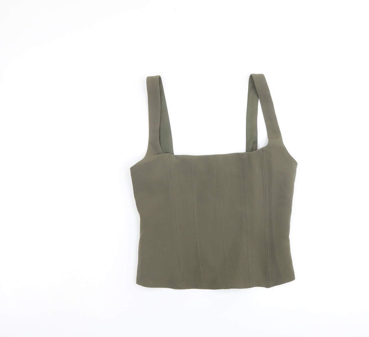 Zara Womens Green Polyester Basic Tank Size XS Square Neck