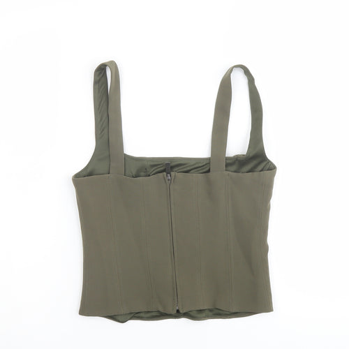 Zara Womens Green Polyester Basic Tank Size XS Square Neck