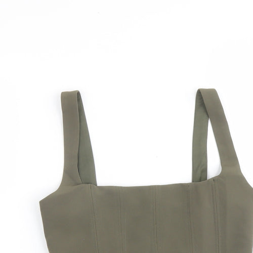 Zara Womens Green Polyester Basic Tank Size XS Square Neck