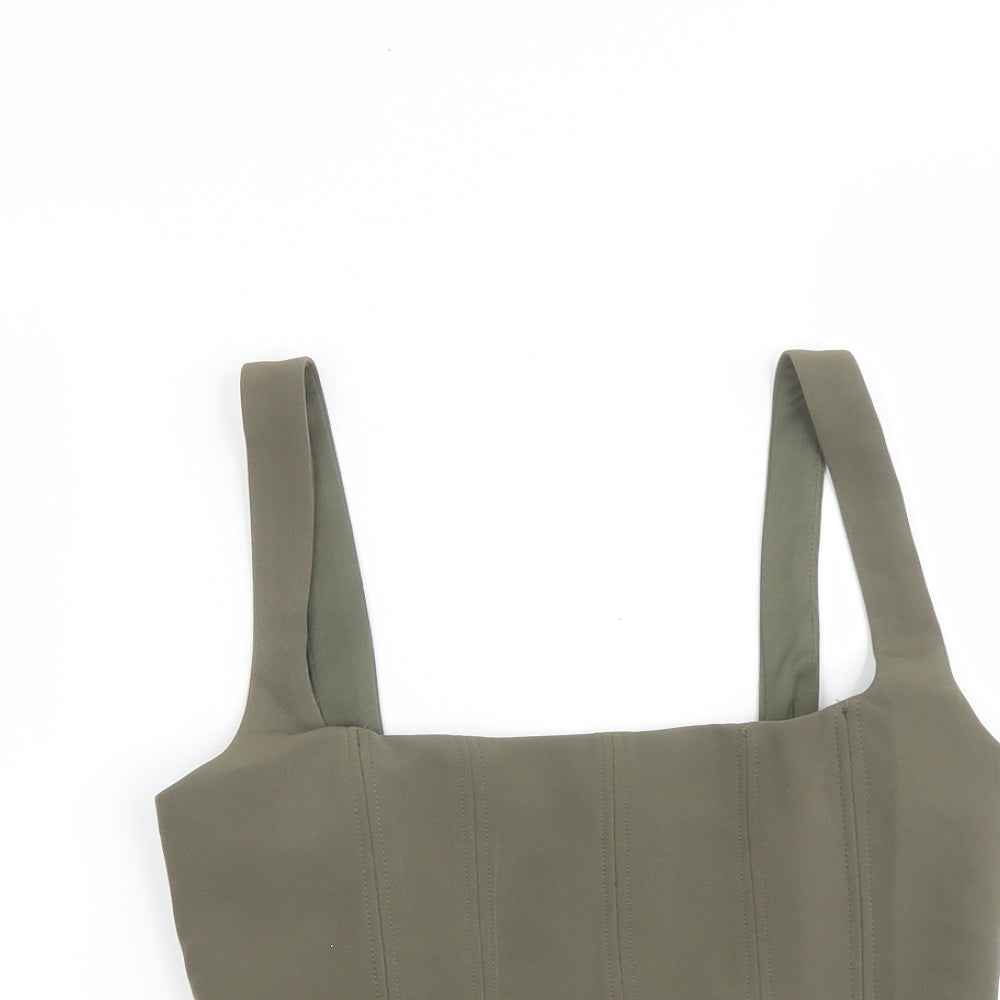 Zara Womens Green Polyester Basic Tank Size XS Square Neck
