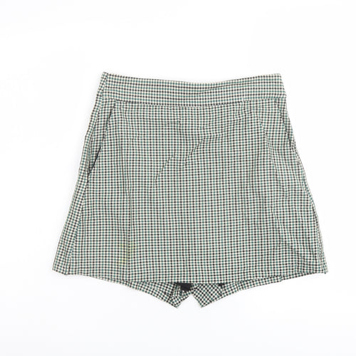 Zara Womens Green Plaid Viscose Skort Size S L3 in Regular Zip