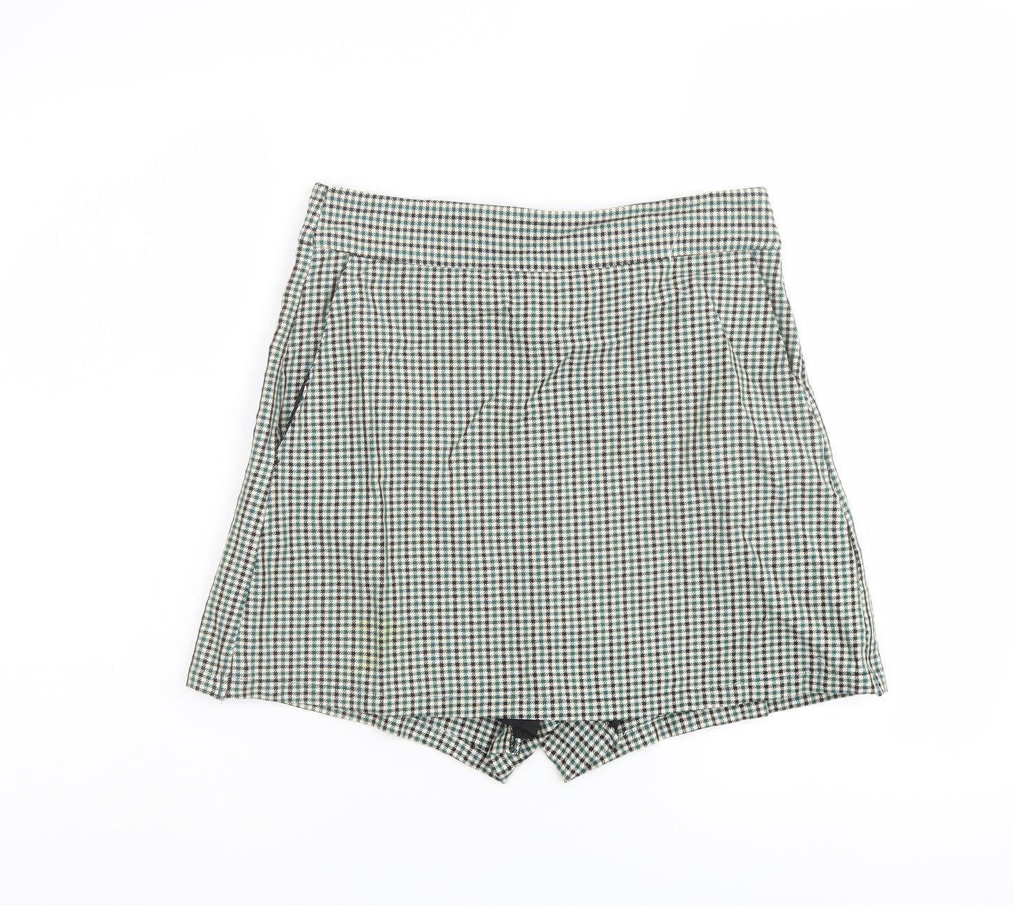 Zara Womens Green Plaid Viscose Skort Size S L3 in Regular Zip
