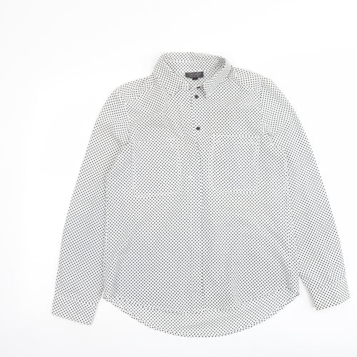 Topshop Womens White Polka Dot Polyester Basic Button-Up Size 8 Collared