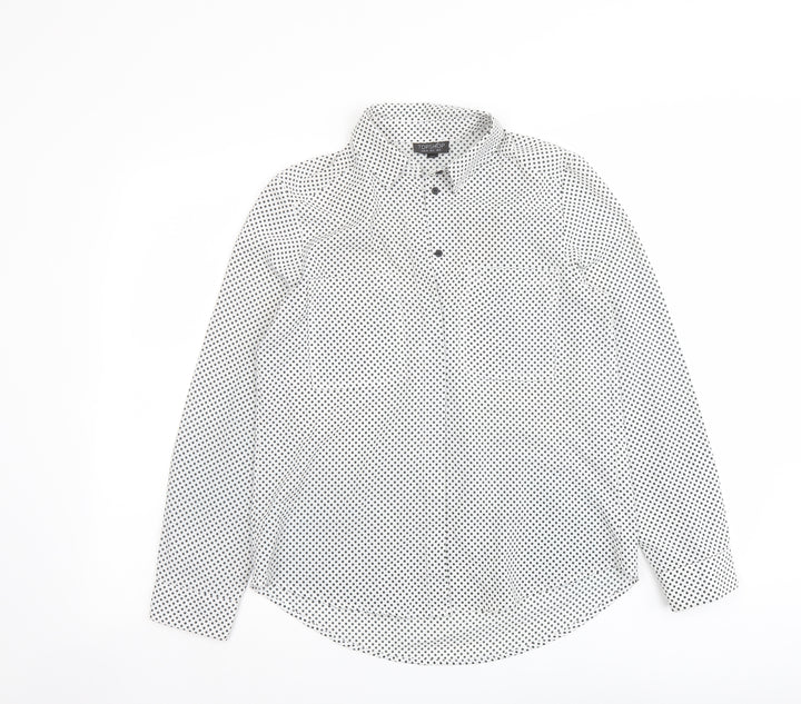 Topshop Womens White Polka Dot Polyester Basic Button-Up Size 8 Collared
