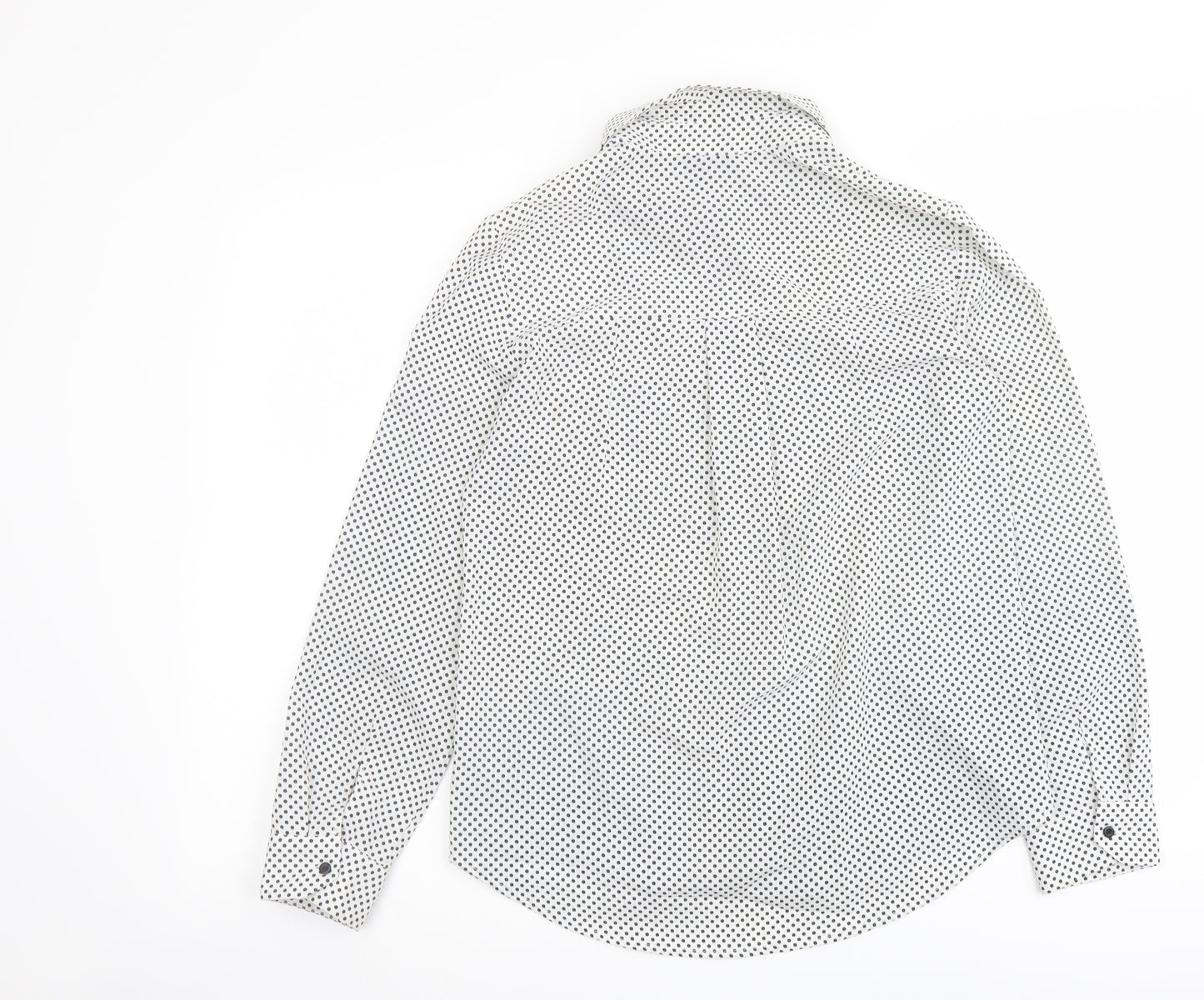 Topshop Womens White Polka Dot Polyester Basic Button-Up Size 8 Collared