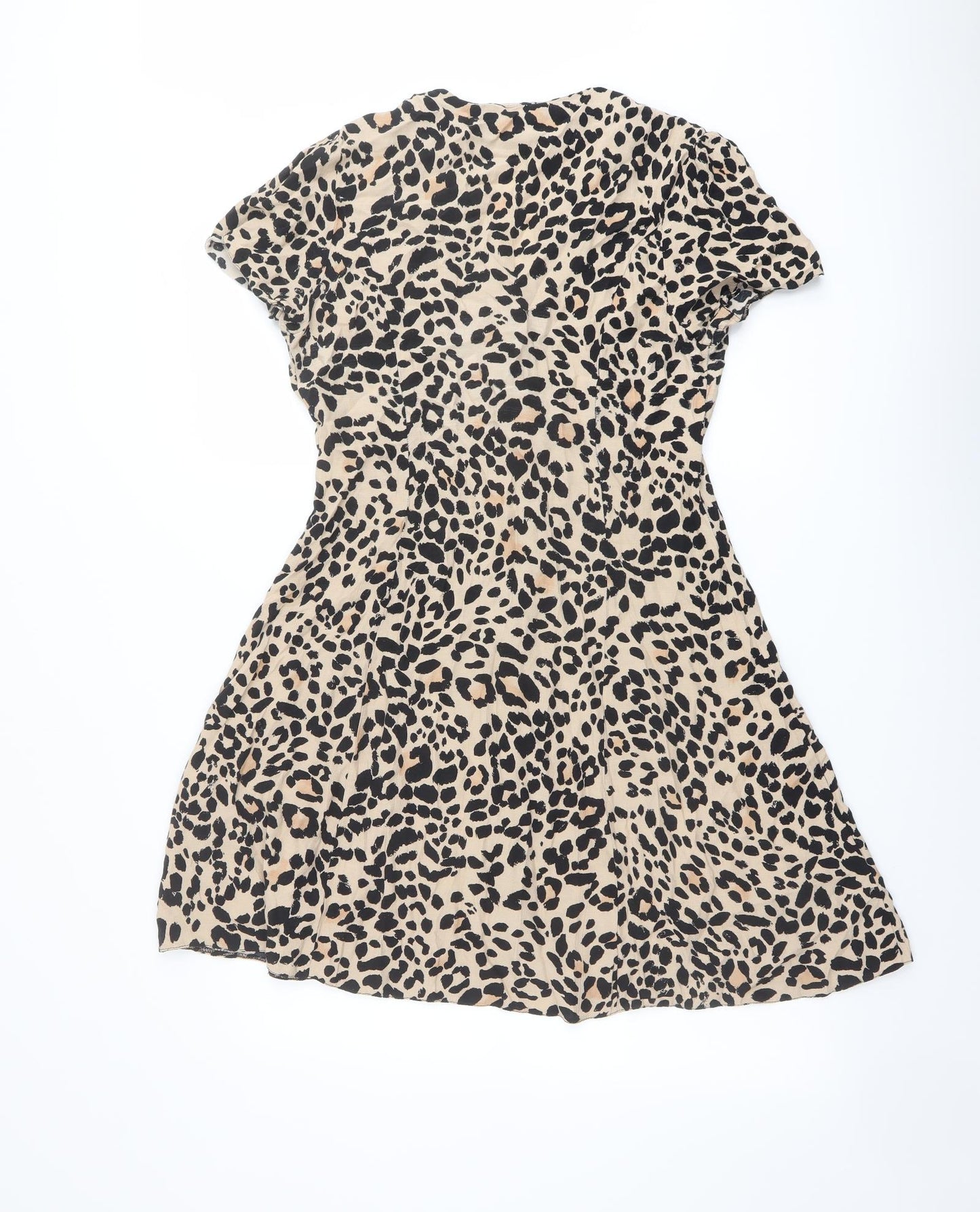 New Look Womens Beige Animal Print Viscose Shirt Dress Size 12 Collared Button - Leopard pattern