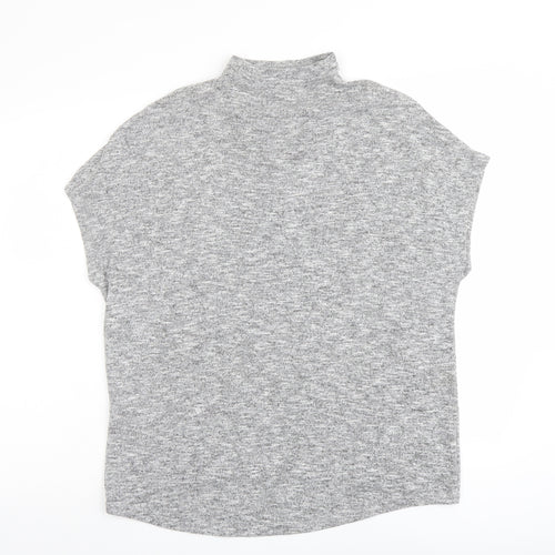 New Look Womens Grey Polyester Basic Blouse Size S Mock Neck - Lace Up Detail
